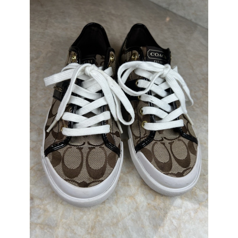 Coach Tan/ Brown Monogram Lace Up Sneakers Size 7